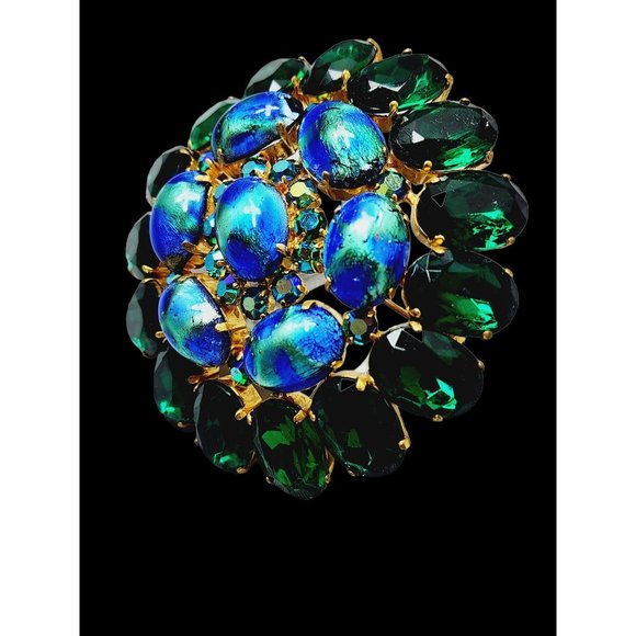 VTG Signed Daniel Swarovski Paris Rare Foil Glass Rhinestone Huge Runway Brooch - Picture 3 of 7